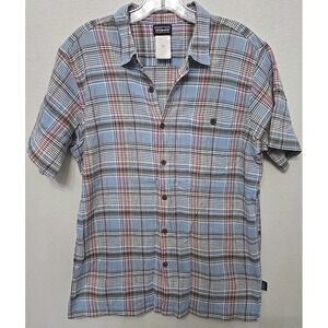 Patagonia Men's Blue‎ M's Just Plaid Shirt Sz M Organic Cotton Hiking